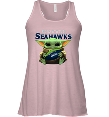 Baby Yoda Loves The Seattle Seahawks Star Wars Baby Yoda Hugs Seahawks NFL Womens Racerback Tank Top Womens Racerback Tank Top - VeigarTee