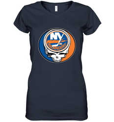 New York Islanders Grateful Dead Steal Your Face Hockey NHL Womens V-Neck T-Shirt