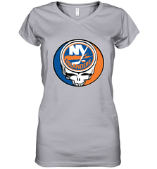 New York Islanders Grateful Dead Steal Your Face Hockey NHL Womens V-Neck T-Shirt Womens V-Neck T-Shirt - VeigarTee