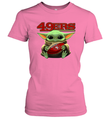 Baby Yoda Loves The San Francisco 49ers Star Wars Baby Yoda Hugs 49ers NFL Womens T-Shirt Womens T-Shirt - VeigarTee