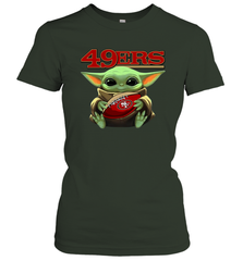 Baby Yoda Loves The San Francisco 49ers Star Wars Baby Yoda Hugs 49ers NFL Womens T-Shirt Womens T-Shirt - VeigarTee