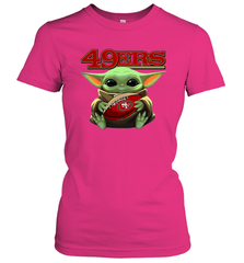 Baby Yoda Loves The San Francisco 49ers Star Wars Baby Yoda Hugs 49ers NFL Womens T-Shirt Womens T-Shirt - VeigarTee