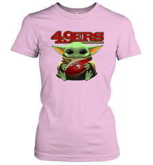 Baby Yoda Loves The San Francisco 49ers Star Wars Baby Yoda Hugs 49ers NFL Womens T-Shirt Womens T-Shirt - VeigarTee