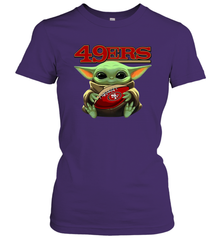 Baby Yoda Loves The San Francisco 49ers Star Wars Baby Yoda Hugs 49ers NFL Womens T-Shirt Womens T-Shirt - VeigarTee