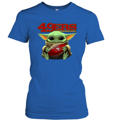 Baby Yoda Loves The San Francisco 49ers Star Wars Baby Yoda Hugs 49ers NFL Womens T-Shirt Womens T-Shirt - VeigarTee