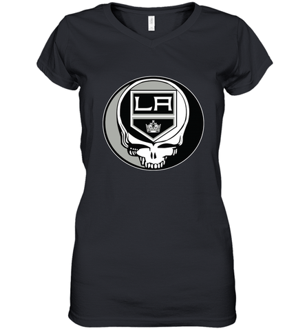 Los Angeles Kings Grateful Dead Steal Your Face Hockey NHL Womens V-Neck T-Shirt Womens V-Neck T-Shirt / Black / S Womens V-Neck T-Shirt - VeigarTee