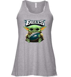 Baby Yoda Loves The Philadelphia Eagles Star Wars Baby Yoda Hugs Eagles NFL Womens Racerback Tank Top