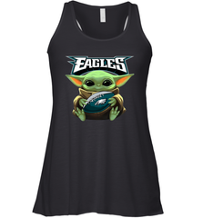 Baby Yoda Loves The Philadelphia Eagles Star Wars Baby Yoda Hugs Eagles NFL Womens Racerback Tank Top Womens Racerback Tank Top - VeigarTee