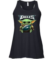 Baby Yoda Loves The Philadelphia Eagles Star Wars Baby Yoda Hugs Eagles NFL Womens Racerback Tank Top Womens Racerback Tank Top - VeigarTee