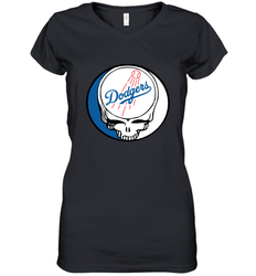 Los Angeles Dodgers Grateful Dead Steal Your Face Baseball Womens V-Neck T-Shirt