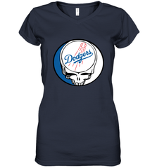 Los Angeles Dodgers Grateful Dead Steal Your Face Baseball Womens V-Neck T-Shirt Womens V-Neck T-Shirt - VeigarTee