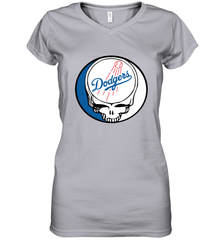 Los Angeles Dodgers Grateful Dead Steal Your Face Baseball Womens V-Neck T-Shirt Womens V-Neck T-Shirt - VeigarTee