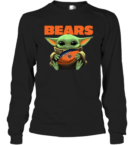 Baby Yoda Loves The Chicago Bears Star Wars Baby Yoda Hugs Bears NFL Adult Long Sleeve T-Shirt Adult Long Sleeve T-Shirt / Black / S Adult Long Sleeve T-Shirt - VeigarTee