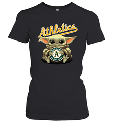 Baby Yoda Hugs Loves The Oakland Athletics Baseball Womens T-Shirt Womens T-Shirt - VeigarTee