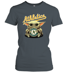 Baby Yoda Hugs Loves The Oakland Athletics Baseball Womens T-Shirt Womens T-Shirt - VeigarTee