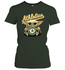 Baby Yoda Hugs Loves The Oakland Athletics Baseball Womens T-Shirt Womens T-Shirt - VeigarTee