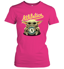Baby Yoda Hugs Loves The Oakland Athletics Baseball Womens T-Shirt Womens T-Shirt - VeigarTee