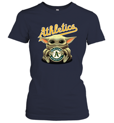 Baby Yoda Hugs Loves The Oakland Athletics Baseball Womens T-Shirt Womens T-Shirt - VeigarTee