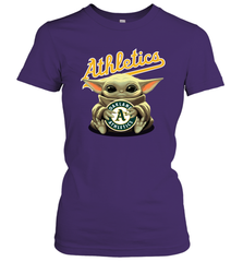 Baby Yoda Hugs Loves The Oakland Athletics Baseball Womens T-Shirt Womens T-Shirt - VeigarTee