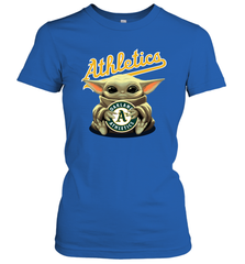 Baby Yoda Hugs Loves The Oakland Athletics Baseball Womens T-Shirt Womens T-Shirt - VeigarTee
