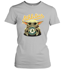 Baby Yoda Hugs Loves The Oakland Athletics Baseball Womens T-Shirt Womens T-Shirt - VeigarTee