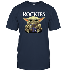 Baby Yoda Hugs Loves The Colorado Rockies Baseball Mens T-Shirt Mens T-Shirt - VeigarTee