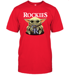Baby Yoda Hugs Loves The Colorado Rockies Baseball Mens T-Shirt Mens T-Shirt - VeigarTee