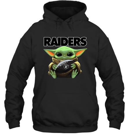 Baby Yoda Loves The Oakland Raiders Star Wars Baby Yoda Hugs Raiders NFL Adult Hoodie Sweatshirt Adult Hoodie Sweatshirt / Black / S Adult Hoodie Sweatshirt - VeigarTee
