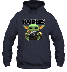 Baby Yoda Loves The Oakland Raiders Star Wars Baby Yoda Hugs Raiders NFL Adult Hoodie Sweatshirt