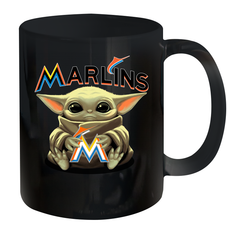 Baby Yoda Hugs Loves The Miami Marlins Baseball Ceramic Mug 11oz Ceramic Mug 11oz - VeigarTee