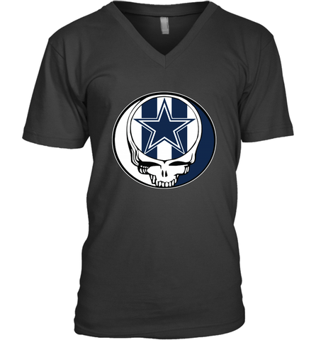 Dallas Cowboys Grateful Dead Steal Your Face NFL Football Mens V-Neck T-Shirt Mens V-Neck T-Shirt / Black / S Mens V-Neck T-Shirt - VeigarTee