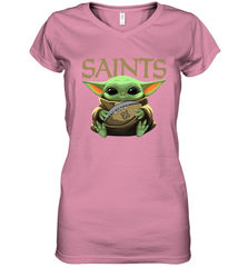 Baby Yoda Loves The New Orleans Saints Star Wars Baby Yoda Hugs Saints NFL Womens V-Neck T-Shirt Womens V-Neck T-Shirt - VeigarTee