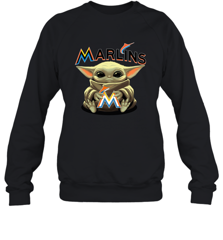 Baby Yoda Hugs Loves The Miami Marlins Baseball Adult Sweatshirt Adult Sweatshirt / Black / S Adult Sweatshirt - VeigarTee
