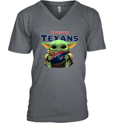 Baby Yoda Loves The Houston Texans Star Wars Baby Yoda Hugs Texans NFL Mens V-Neck T-Shirt Mens V-Neck T-Shirt - VeigarTee