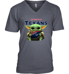 Baby Yoda Loves The Houston Texans Star Wars Baby Yoda Hugs Texans NFL Mens V-Neck T-Shirt Mens V-Neck T-Shirt - VeigarTee