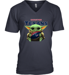 Baby Yoda Loves The Houston Texans Star Wars Baby Yoda Hugs Texans NFL Mens V-Neck T-Shirt