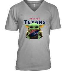 Baby Yoda Loves The Houston Texans Star Wars Baby Yoda Hugs Texans NFL Mens V-Neck T-Shirt Mens V-Neck T-Shirt - VeigarTee