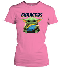 Baby Yoda Loves The Los Angeles Chargers Star Wars Baby Yoda Hugs Chargers NFL Womens T-Shirt Womens T-Shirt - VeigarTee
