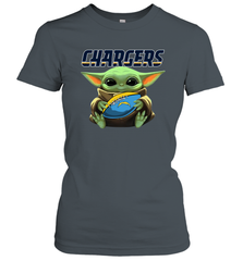 Baby Yoda Loves The Los Angeles Chargers Star Wars Baby Yoda Hugs Chargers NFL Womens T-Shirt Womens T-Shirt - VeigarTee