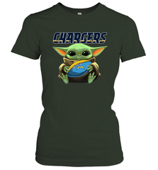 Baby Yoda Loves The Los Angeles Chargers Star Wars Baby Yoda Hugs Chargers NFL Womens T-Shirt Womens T-Shirt - VeigarTee
