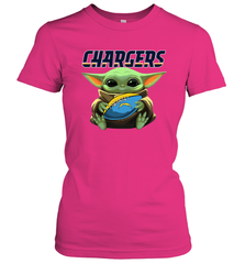 Baby Yoda Loves The Los Angeles Chargers Star Wars Baby Yoda Hugs Chargers NFL Womens T-Shirt Womens T-Shirt - VeigarTee