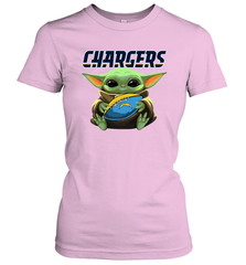 Baby Yoda Loves The Los Angeles Chargers Star Wars Baby Yoda Hugs Chargers NFL Womens T-Shirt Womens T-Shirt - VeigarTee