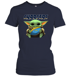 Baby Yoda Loves The Los Angeles Chargers Star Wars Baby Yoda Hugs Chargers NFL Womens T-Shirt