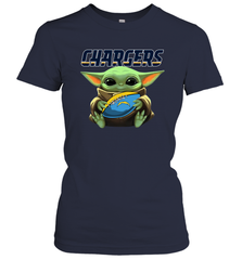 Baby Yoda Loves The Los Angeles Chargers Star Wars Baby Yoda Hugs Chargers NFL Womens T-Shirt Womens T-Shirt - VeigarTee