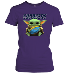 Baby Yoda Loves The Los Angeles Chargers Star Wars Baby Yoda Hugs Chargers NFL Womens T-Shirt Womens T-Shirt - VeigarTee