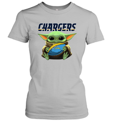 Baby Yoda Loves The Los Angeles Chargers Star Wars Baby Yoda Hugs Chargers NFL Womens T-Shirt Womens T-Shirt - VeigarTee