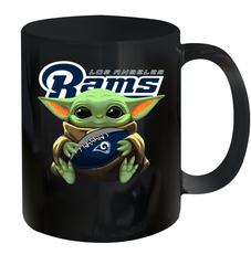 Baby Yoda Loves The Los Angeles Rams Star Wars Baby Yoda Hugs Rams NFL Ceramic Mug 11oz Ceramic Mug 11oz - VeigarTee