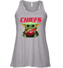 Baby Yoda Loves The Kansas City Chiefs Star Wars Baby Yoda Hugs Chiefs NFL Womens Racerback Tank Top Womens Racerback Tank Top - VeigarTee