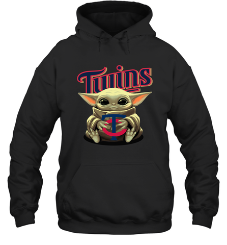 Baby Yoda Hugs Loves The Minnesota Twins Baseball Adult Hoodie Sweatshirt Adult Hoodie Sweatshirt / Black / S Adult Hoodie Sweatshirt - VeigarTee