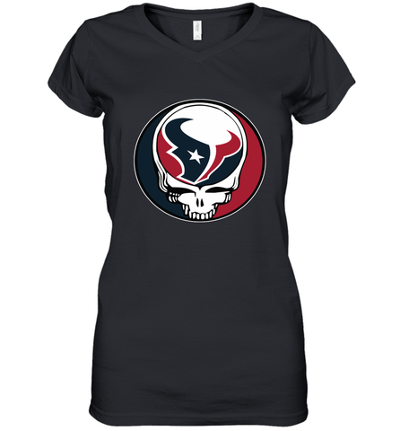Houston Texans Grateful Dead Steal Your Face NFL Football Womens V-Neck T-Shirt Womens V-Neck T-Shirt / Black / S Womens V-Neck T-Shirt - VeigarTee